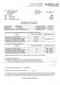 Water filter test results